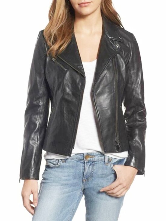 Lamarque Jackets & Blazers - $600+ Lamarque Asymmetrical Zip Leather Biker MOTO CHIC Jacket BLACK (S) HOT
